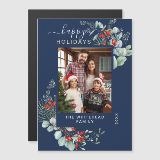 Waterverf Botanische Greenery Navy Blue Foto (Voorkant / Achterkant)