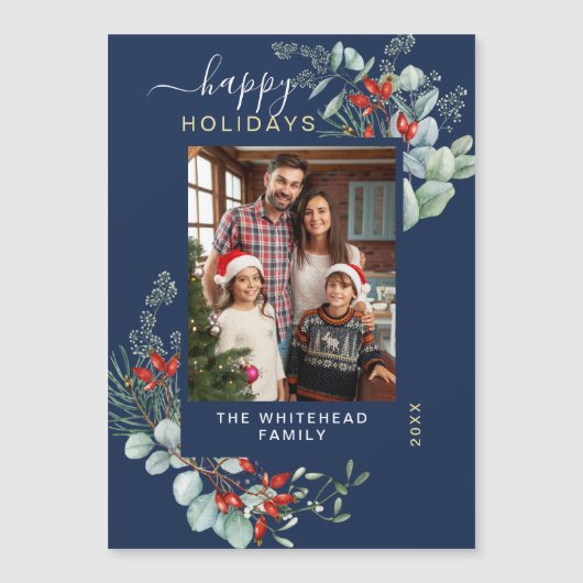 Waterverf Botanische Greenery Navy Blue Foto (Voorkant)