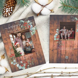 Waterverf Botanische Greenery Rustic Wood Foto Feestdagenkaart