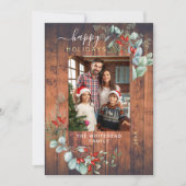 Waterverf Botanische Greenery Rustic Wood Foto Feestdagenkaart (Voorkant)