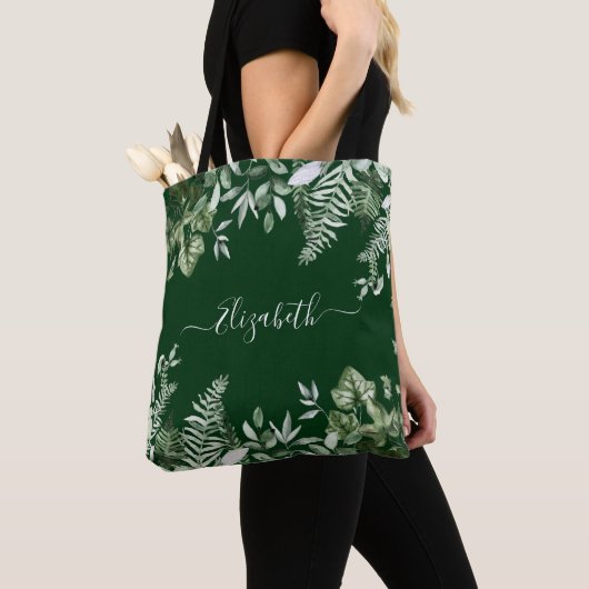 Waterverf Botanische Greenery Sage Ferns Ivy Green Tote Bag (Dichtbij)