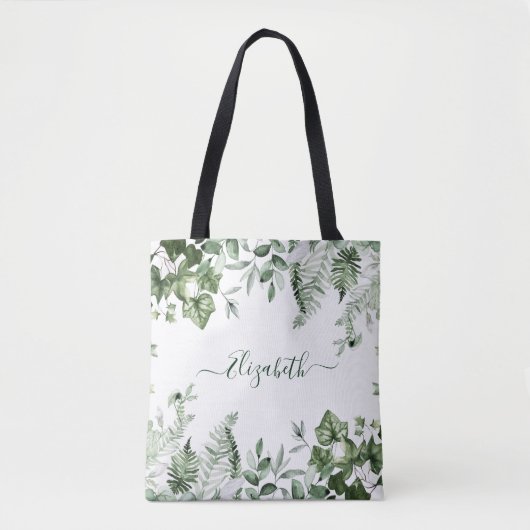 Waterverf Botanische Greenery Sage Ferns Ivy Tote Bag (Voorkant)