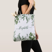 Waterverf Botanische Greenery Sage Ferns Ivy Tote Bag (Dichtbij)