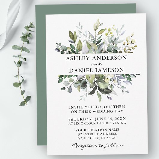 Waterverf Botanische Greenery Sage Green Wedding Kaart