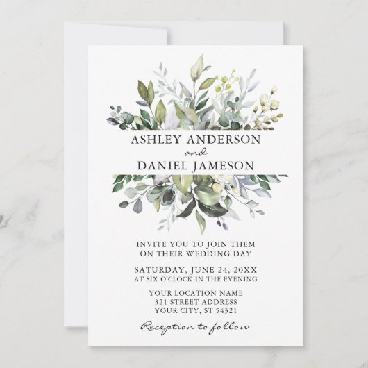 Waterverf Botanische Greenery Sage Green Wedding Kaart (Voorkant)