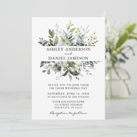 Waterverf Botanische Greenery Sage Green Wedding Kaart (Staand voorkant)