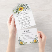 Waterverf Botanische Greenery Sunflower Wedding All In One Uitnodiging (Afscheurbaar)