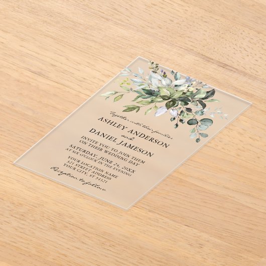 Waterverf Botanische Greenery Wedding Acryl Uitnodigingen (Laagn)