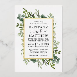 Waterverf Botanische Greenery Wedding Gold Folie Uitnodiging