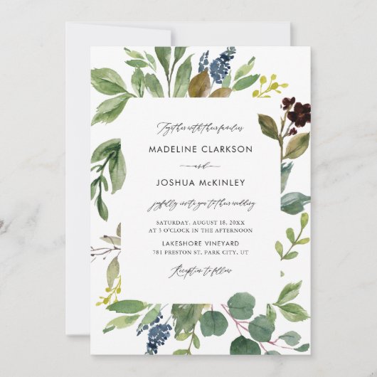 Waterverf Botanische Greenery Wedding Invitation Kaart (Voorkant)