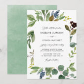 Waterverf Botanische Greenery Wedding Invitation Kaart (Voorkant / Achterkant)