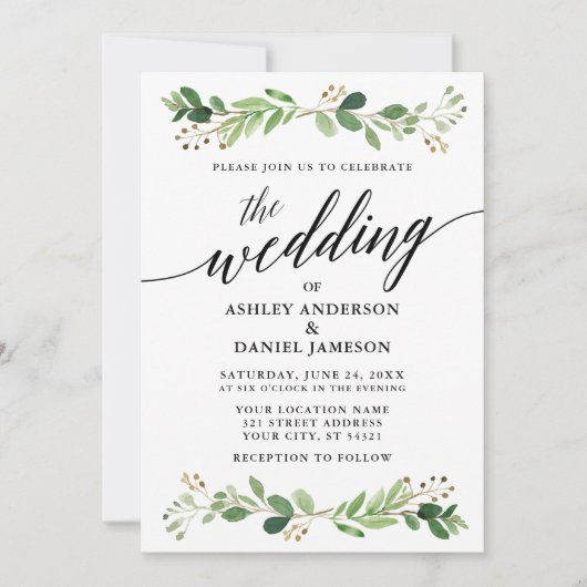 Waterverf Botanische Greenery Wedding Kaart (Voorkant)