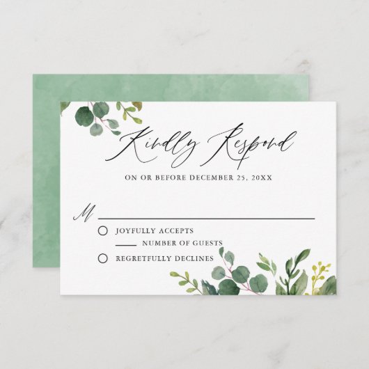 Waterverf Botanische Greenery Wedding RSVP Informatiekaartje (Voorkant / Achterkant)