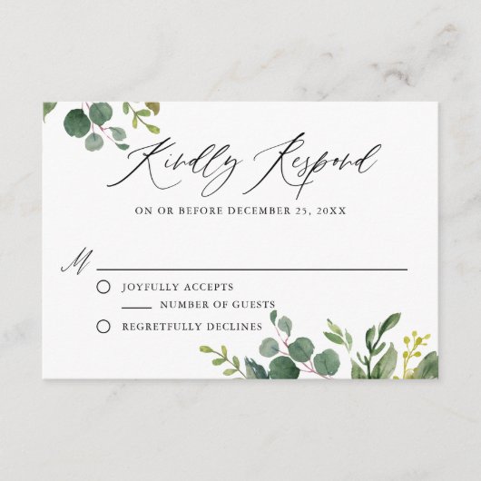 Waterverf Botanische Greenery Wedding RSVP Informatiekaartje (Voorkant)
