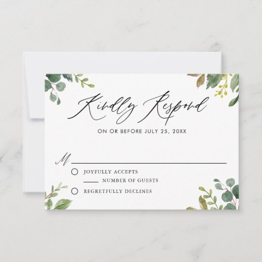 Waterverf Botanische Greenery Wedding RSVP Kaart (Voorkant)