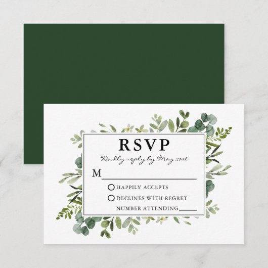 Waterverf Botanische Greenery Wedding RSVP Kaartje (Voorkant / Achterkant)