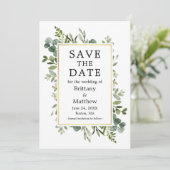 Waterverf Botanische groen-Bourgogne Eucalyptus Save The Date (Staand voorkant)