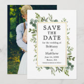 Waterverf Botanische groen Eucalyptus Foto Save The Date (Voorkant / Achterkant)