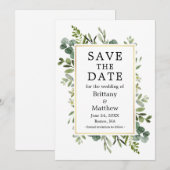 Waterverf Botanische groen Eucalyptus Gold Save The Date (Voorkant / Achterkant)
