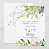 Waterverf botanische groen gebladerte bruiloft kaart (Voorkant / Achterkant)
