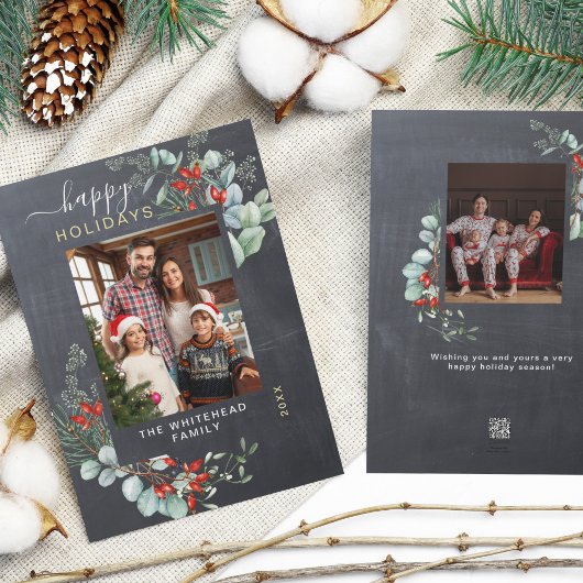 Waterverf botanische groen-kalkbord feestdagenkaart