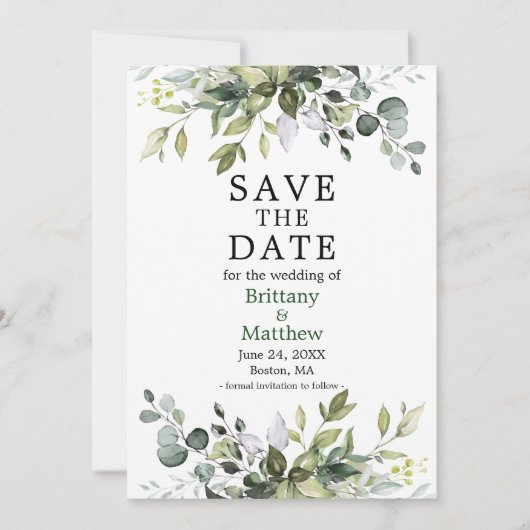 Waterverf Botanische groen Moderne Groene Save The Date (Voorkant)