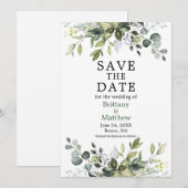 Waterverf Botanische groen Moderne Groene Save The Date (Voorkant / Achterkant)