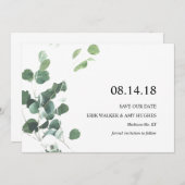 Waterverf botanische groen opslaan datumkaart save the date (Voorkant / Achterkant)