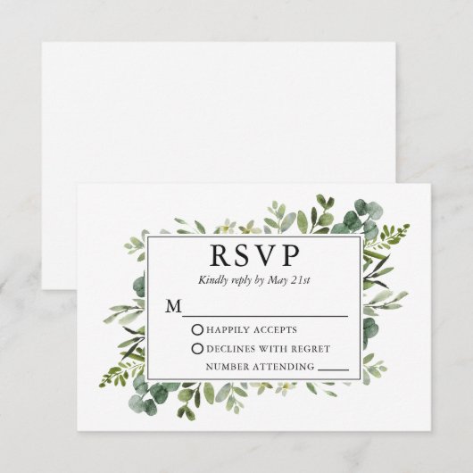 Waterverf botanische groen RSVP kaartje (Voorkant / Achterkant)