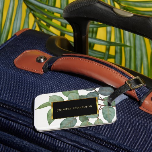 Waterverf botanische groen zwart goud bagagelabel (Voorkant Insitu 3)