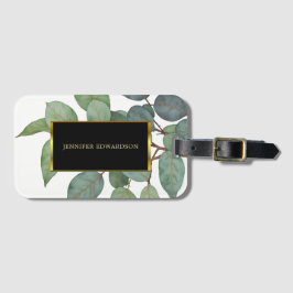 Waterverf botanische groen zwart goud bagagelabel