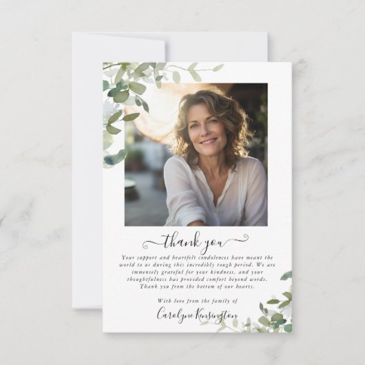 Waterverf Botanische Groene Begrafenis Dank u Bedankkaart (Voorkant)