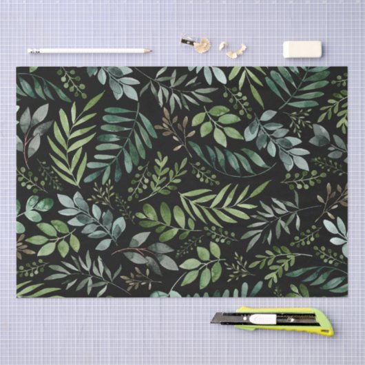 Waterverf Botanische groene bladeren  Tissuepapier (Craft)