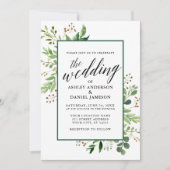Waterverf botanische groene bruiloft kaart (Voorkant)