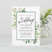 Waterverf botanische groene bruiloft omgeven kaart (Staand voorkant)