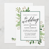 Waterverf botanische groene bruiloft omgeven kaart (Voorkant / Achterkant)