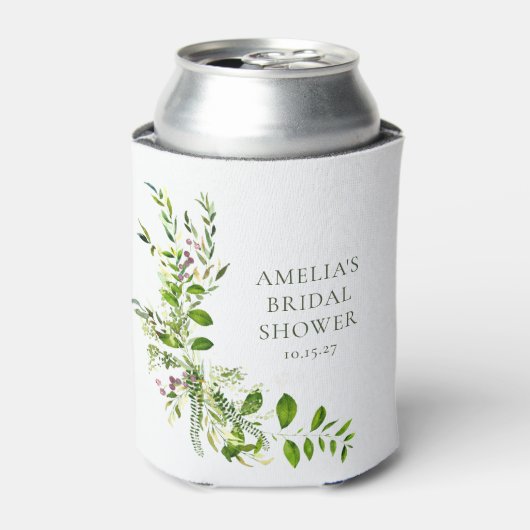 Waterverf Botanische Groene Custom Bruiloftsshower Blikjeskoeler (Blikje Voorkant)