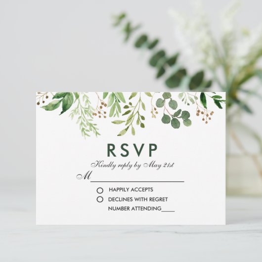 Waterverf Botanische Groene RSVP Weddenschap (Staand voorkant)