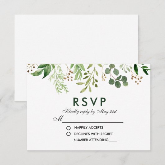 Waterverf Botanische Groene RSVP Weddenschap (Voorkant / Achterkant)
