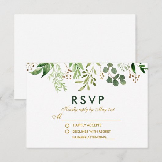 Waterverf Botanische Groene RSVP Weddenschap Kaartje (Voorkant / Achterkant)