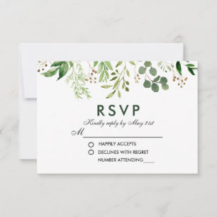 Waterverf Botanische Groene RSVP Weddenschap Kaartje