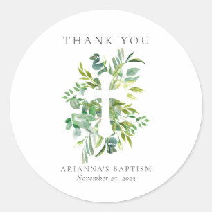 Waterverf Botanische Groenen Cross-Baptisme Ronde Sticker