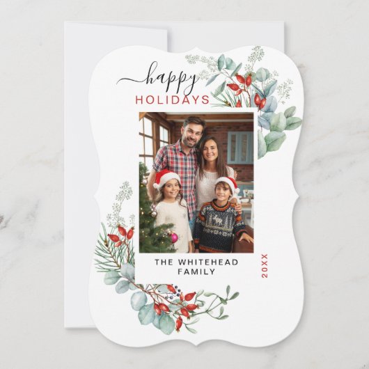 Waterverf Botanische Holly Photo Feestdagenkaart (Voorkant)