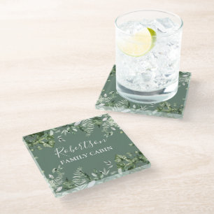 Waterverf Botanische Ivy Ferns Cabin Sage Green Glazen Onderzetter