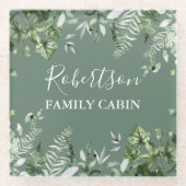 Waterverf Botanische Ivy Ferns Cabin Sage Green Glazen Onderzetter (Voorkant)