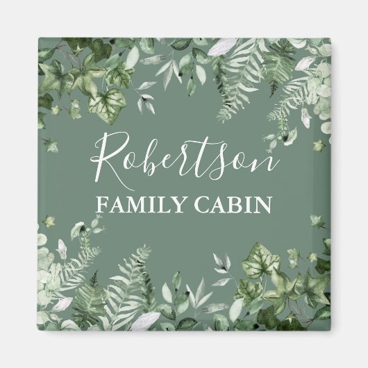 Waterverf Botanische Ivy Ferns Cabin Sage Green Magneet (Voorkant)