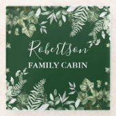 Waterverf Botanische Ivy Ferns Sage Cabin Green Glazen Onderzetter (Voorkant)