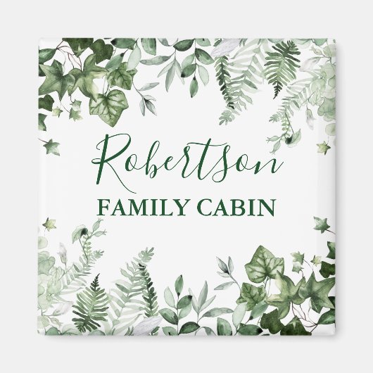 Waterverf Botanische Ivy Ferns Sage Family Cabin Magneet (Voorkant)