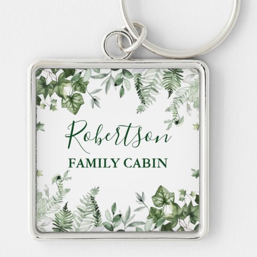 Waterverf Botanische Ivy Ferns Sage Family Cabin Sleutelhanger (Voorkant)