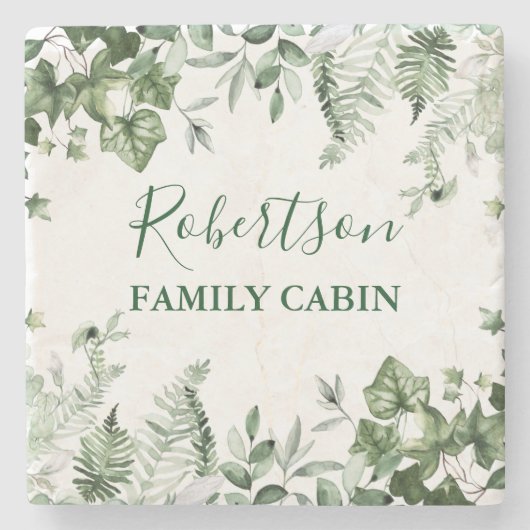 Waterverf Botanische Ivy Ferns Sage Family Cabin Stenen Onderzetter (Voorkant)
